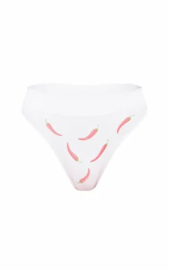 White Chilli Print Ribbed Thong