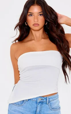 White Contour Jersey Asymmetric Hem Bandeau Top