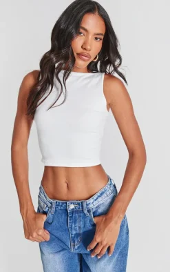 White Contour Jersey Boat Neck Top