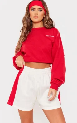 White Contrast Detail Sweat Shorts