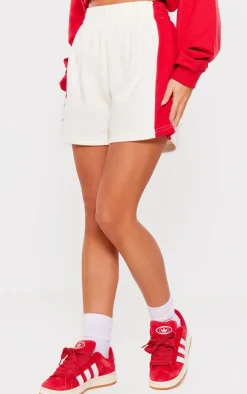 White Contrast Detail Sweat Shorts