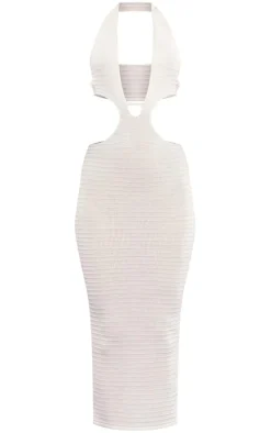 White Contrast Stitch Crochet Knit Maxi Dress