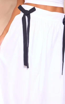 White Cotton Poplin Bow Detail Maxi Skirt