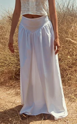White Cotton Poplin Dip Waistband Maxi Skirt