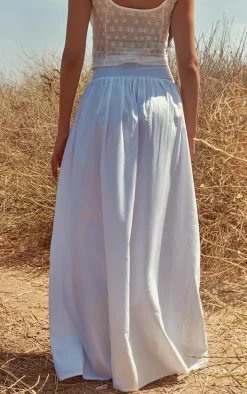 White Cotton Poplin Dip Waistband Maxi Skirt