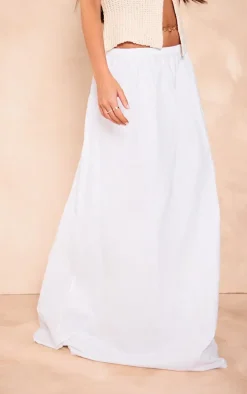 White Cotton Poplin Elasticated Waist Maxi Skirt