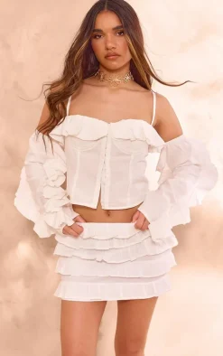 White Cotton Poplin Multi Tiered Mini Skirt