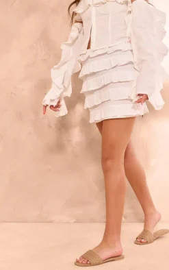 White Cotton Poplin Multi Tiered Mini Skirt