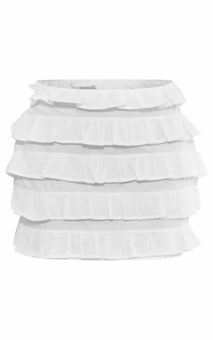 White Cotton Poplin Multi Tiered Mini Skirt