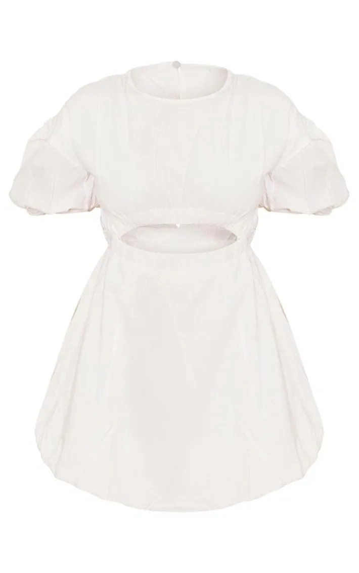White Cotton Poplin Puff Sleeve Shift Dress