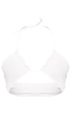 White Crinkle Halter Neck Bikini Top