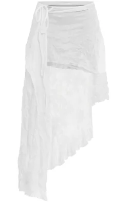 White Crinkle Jersey Asymmetric Maxi Skirt