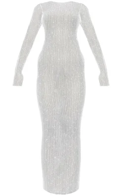 White Crochet Knit Backless Maxi Beach Dress