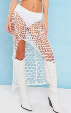 White Crochet Open Knit Maxi Skirt