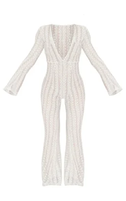White Crochet Plunge Beach Jumpsuit