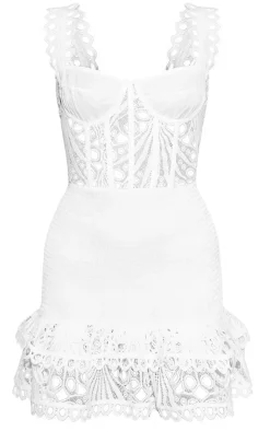 White Crochet Tiered Shift Mini Dress