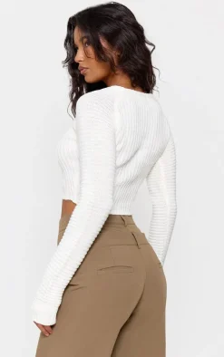 White Cropped Rib Knit Top