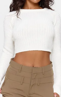 White Cropped Rib Knit Top
