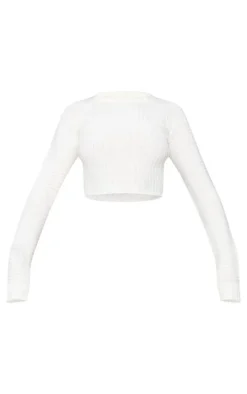 White Cropped Rib Knit Top
