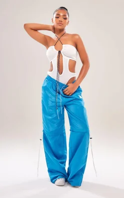 White Cross Front Halterneck Cut Out Bodysuit