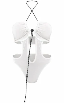 White Cross Front Halterneck Cut Out Bodysuit