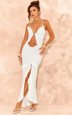 White Cut Out Cami Split Hem Midaxi Dress