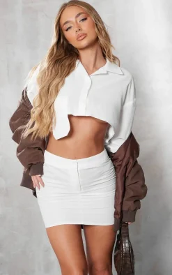 White Cut Out Pocket Long Sleeve Shirt Dress