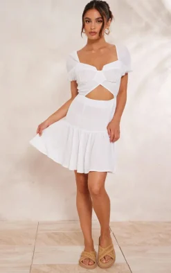 White Cut Out Underwired Frill Shift Dress