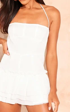 White Detailed Frill Hem Skort Romper