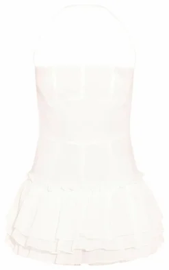 White Detailed Frill Hem Skort Romper