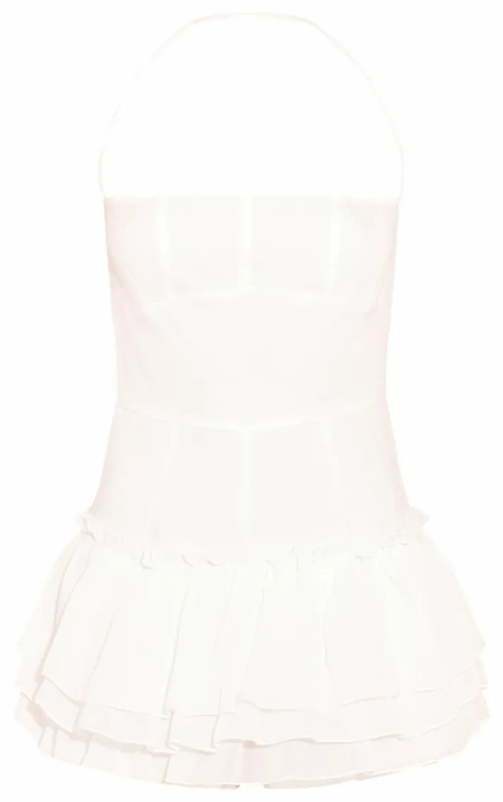 White Detailed Frill Hem Skort Romper