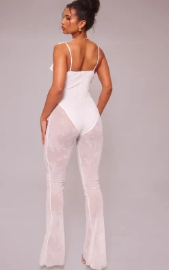 White Devore Ruffle Strappy Jumpsuit