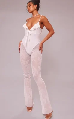 White Devore Ruffle Strappy Jumpsuit