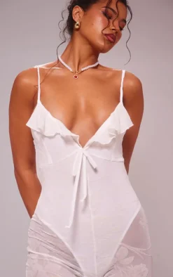 White Devore Ruffle Strappy Jumpsuit