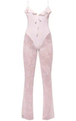 White Devore Ruffle Strappy Jumpsuit