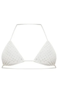 White Diamante Detail Thong Bikini Bottoms