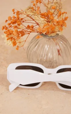 White Diamond Detail Rectangular Frame Sunglasses