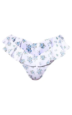 White Ditsy Floral Frill Bikini Bottoms