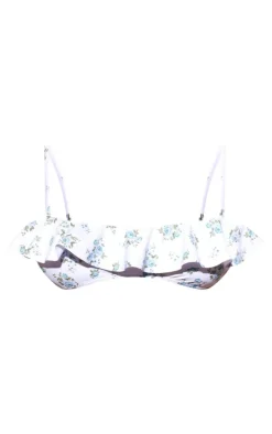 White Ditsy Floral Frill Bikini Bottoms