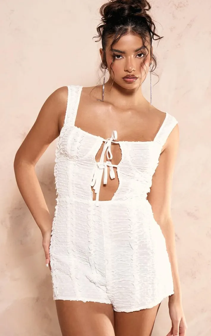 White Dobby Textured Underwired Sleeveless Romper