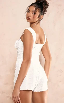 White Dobby Textured Underwired Sleeveless Romper