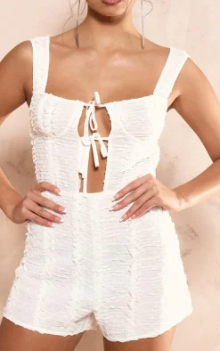White Dobby Textured Underwired Sleeveless Romper