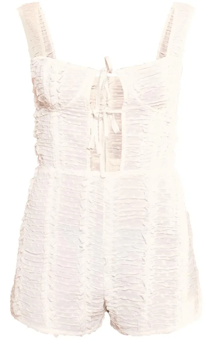 White Dobby Textured Underwired Sleeveless Romper