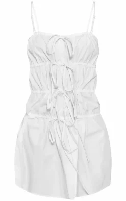 White Elasticated Bow Shift Dress