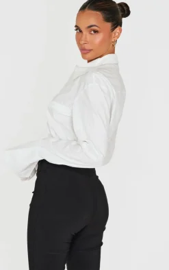 White Elasticated Bust Detail Cropped Shirt