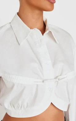 White Elasticated Bust Detail Cropped Shirt
