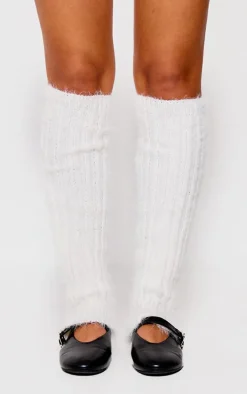 White Eyelash Knit Rib Leg Warmers