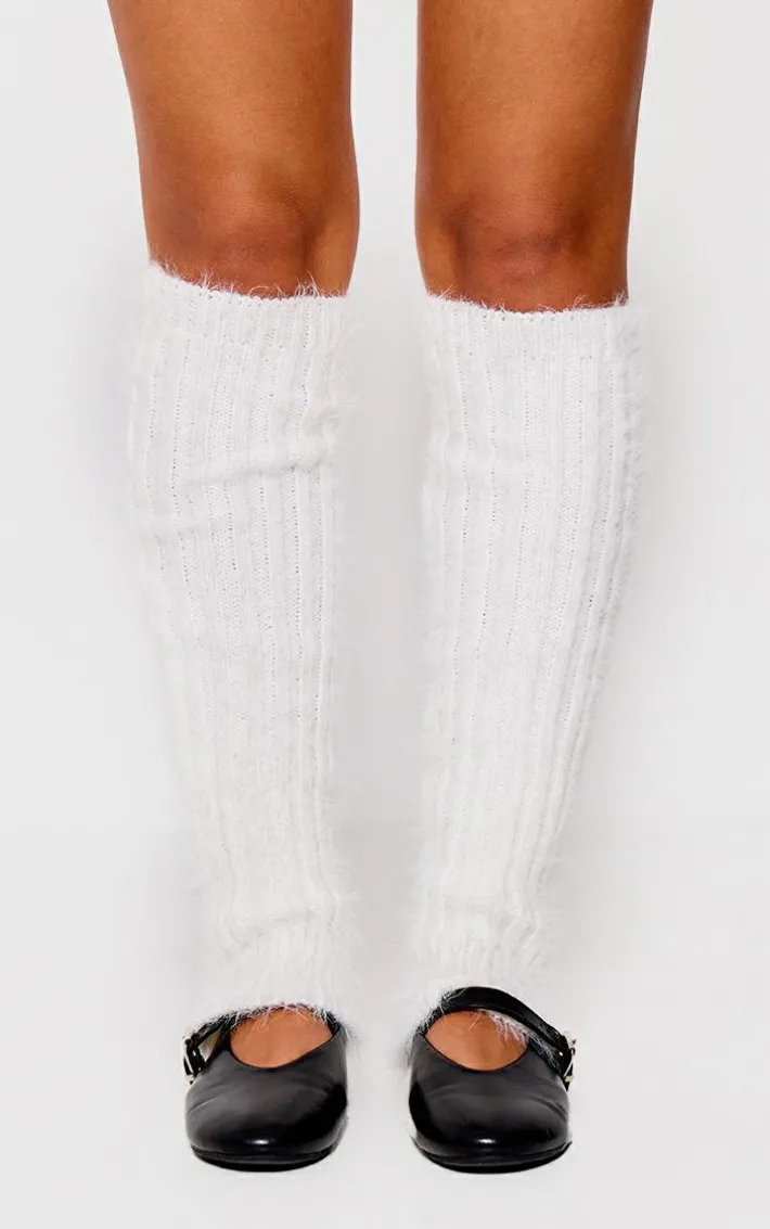 White Eyelash Knit Rib Leg Warmers