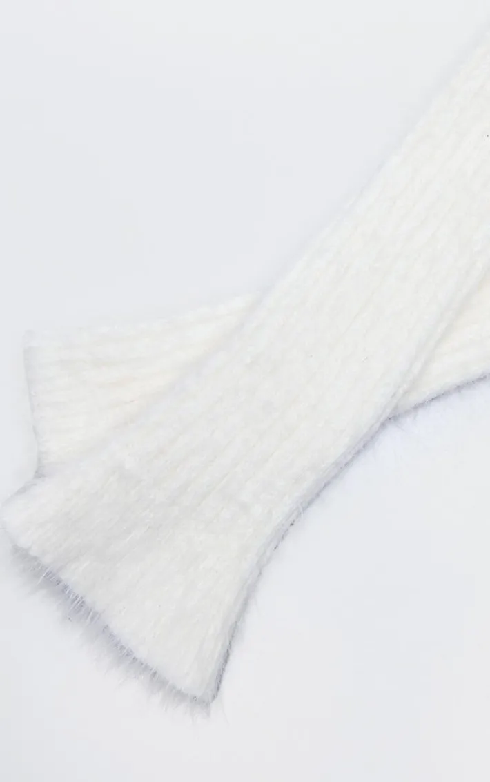 White Eyelash Knit Rib Leg Warmers