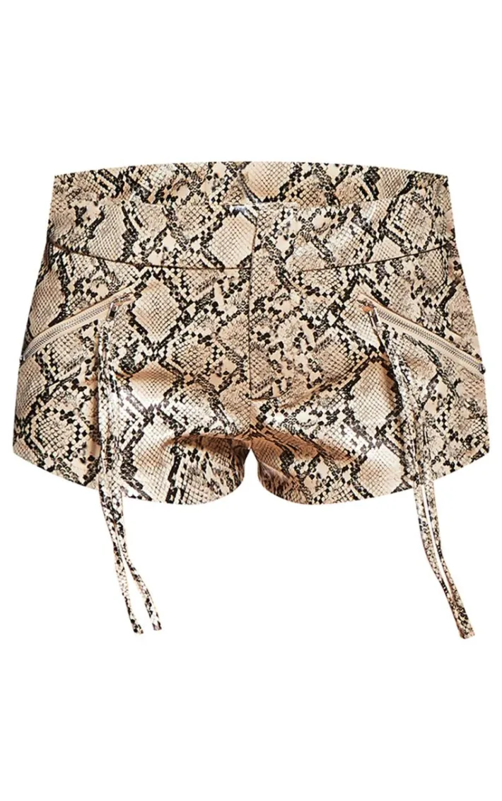 White Faux Leather Snake Print Hot Pant
